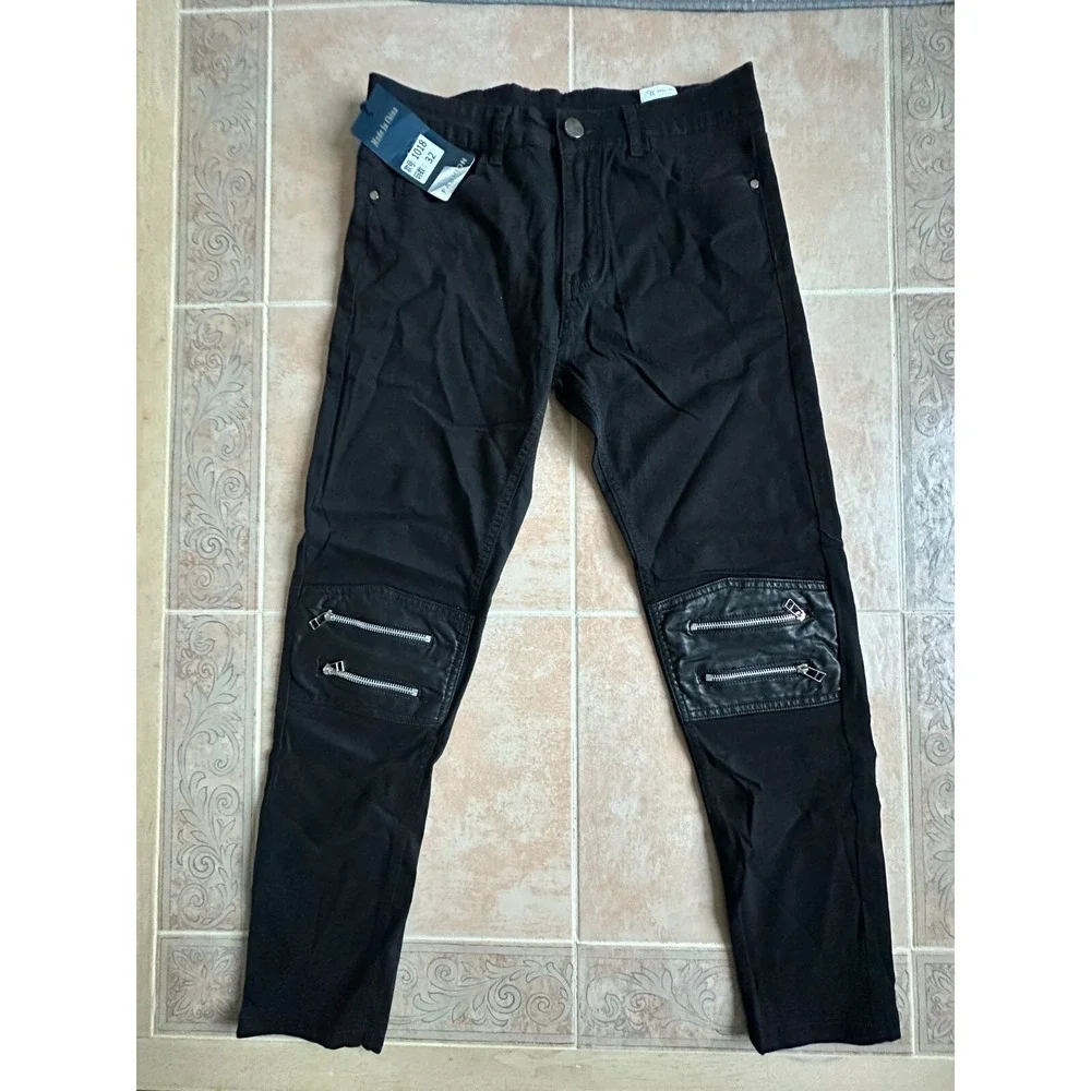 Fashion Knee  Faux pocket‎ zipper skinny Jeans Men size 32 New
